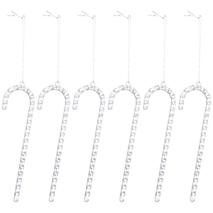 Set of 6 transparent acrylic Christmas candy cane ornaments with spiral texture