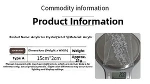 Detailed size specifications and weight measurement of clear acrylic icicle ornaments