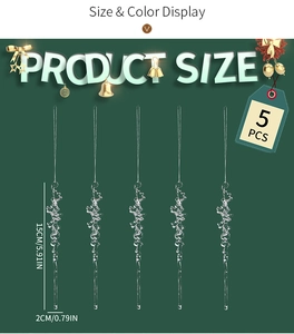 Detailed view of 5pcs clear acrylic icicle ornaments with size and holiday decorations