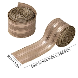 Champagnegouden glitter linnen linten voor de kerstboom, set van twee rollen 5 cm x 5 m