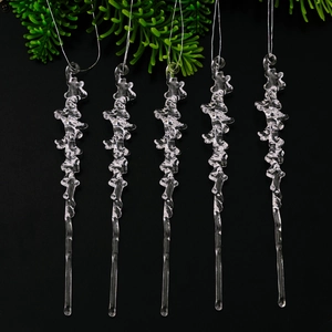 Five-piece set of transparent acrylic icicle ornaments with realistic ice crystal texture