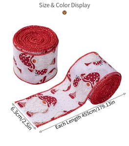 Christmas gnome pattern ribbon 6.3cm width with wire edges for holiday tree decor