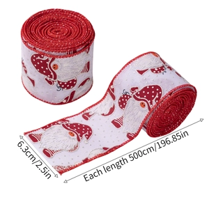 Christmas gnome ribbon roll 6.3cm width with snowflakes for tree holiday decoration