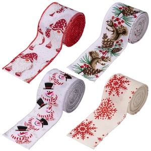 Christmas decorative ribbon set featuring Santa, snowman and snowflake patterns for trees