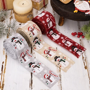 Nastro Natalizio Pupazzo di Neve con Bordo Cablato Finto Lino Nastro Decorativo per Albero di Natale Ghirlanda Confezioni Regalo Fai da Te