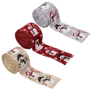 Set di tre nastri natalizi con pupazzo di neve in rosso, grigio e beige per decorazioni