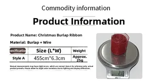 Detailed view of red burlap Christmas glitter ribbon measuring 455cm by 6.3cm with wire edges