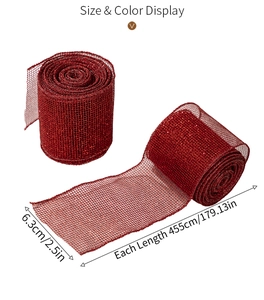 Detail view of 2.5 inch red glitter mesh ribbon rolls for Christmas DIY decoration