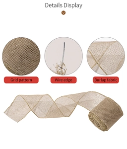 Detail of Christmas burlap ribbon featuring gold glitter grid pattern and wired edges