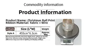 Detailed scale view of 455cm Christmas ball printed ribbon with wired edges for DIY crafts