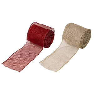 Glitter Christmas mesh ribbon rolls in red and champagne gold for gift wrapping decoration