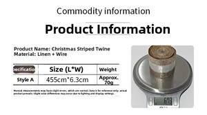 Macro view of Christmas glitter striped burlap ribbon dimensions and 70g weight scale measurement