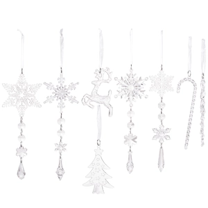 8er Set klare Acryl-Weihnachtsanhänger mit Rentieren Schneeflocken und Eiszapfen
