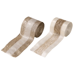 Elegant gold and white mesh ribbon rolls for premium European Christmas decor
