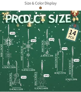 Guide des tailles pour lot de 14 ornements de Noël en acrylique transparent avec rennes