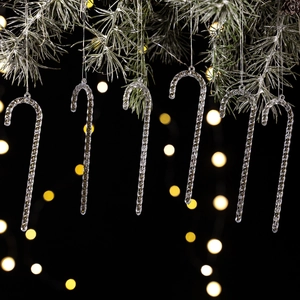 Lot de 6 décorations de Noël en forme de canne à sucre en acrylique transparent