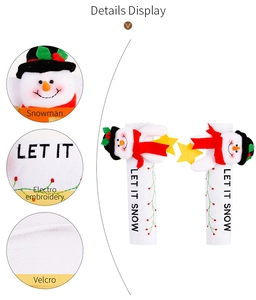 Detail of Let it Snow Christmas snowman handle covers with velcro and embroidery