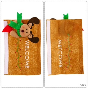 Front and back views of Reindeer Christmas fridge handle covers with WELCOME embroidery