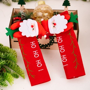Christmas Santa refrigerator handle covers with red fabric and Ho Ho Ho embroidery