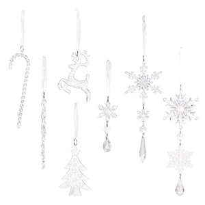 Set de 14 suspensions de Noël en acrylique transparent avec rennes et flocons