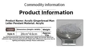 Detail specifications of acrylic gingerbread man charm measuring 20cm x 4.6cm for decor