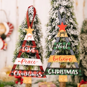 Ornements Suspendus Sapin De Noël Bois Plaid Joy Noel Peace Believe Enseigne Rustique Ferme Fête Décoration Murale Porte