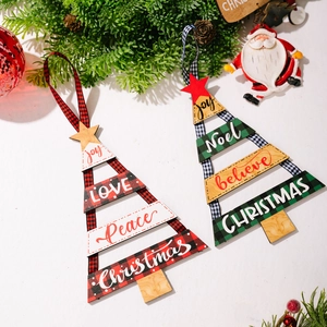 Lot de suspensions sapin de Noël en bois à carreaux avec inscriptions joyeuses fêtes