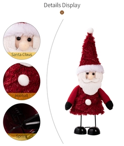 Detail view of Santa Claus figurine with plush hairball texture and metal spring base