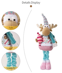 Detail view of pink reindeer plush toy showing scalability and knitted scarf texture