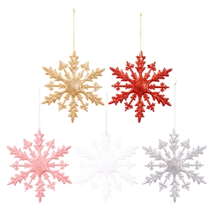 Cinq ornements de flocons de neige de Noël pailletés colorés avec cordons de suspension