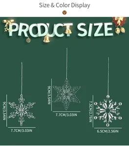 Detailed size chart for pink and clear acrylic snowflake Christmas hanging ornaments