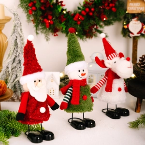 Christmas Standing Plush Doll Santa Claus Snowman Reindeer With Spring Legs Desktop Ornament For Holiday Home Party Decoration Festive Figurine