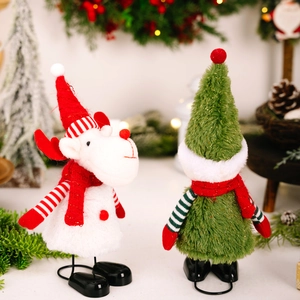 Plush Christmas reindeer and tree dolls with spring legs for festive table decoration