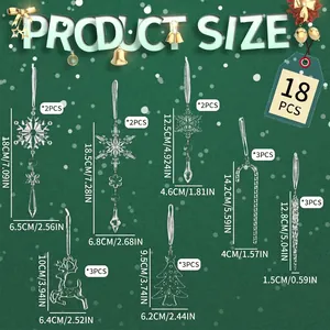 18PCS acrylic Christmas ornament set including snowflakes, reindeer and icicles with sizes