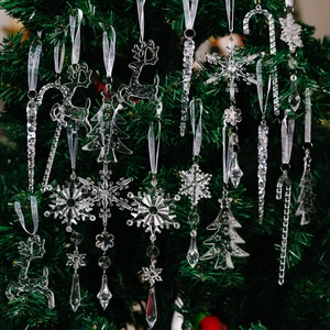 Acrylic Christmas Tree Ornaments Snowflake Reindeer Tree Candy Cane Icicle Transparent Hanging Decorations Festive Decor