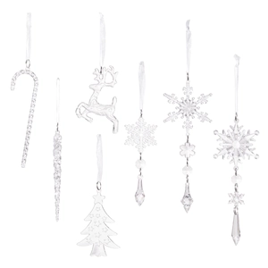 7-piece set of transparent acrylic Christmas ornaments with snowflakes and reindeer