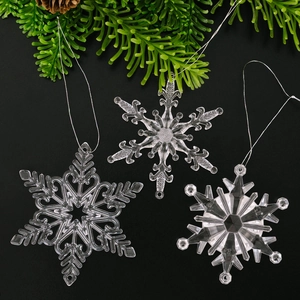 Set De Flocons De Neige De Noël En Acrylique Rose Bleu Transparent Cristaux De Glace À Suspendre Pour Sapin De Noël Maison