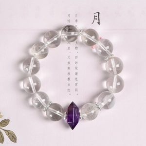 Natural White Crystal Beaded Bracelet With Amethyst Hexagonal Pillar Alloy Spacer Beads For Women Healing Jewelry