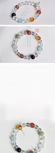 Detailed view of 8mm natural clear crystal bracelet with colorful multi-gemstone beads