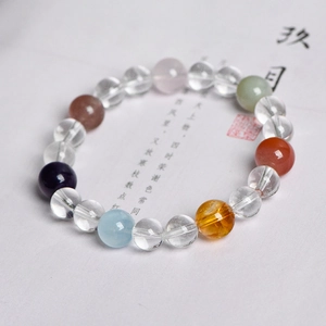 Handcrafted 8mm natural clear crystal bracelet with colorful assorted gemstone beads