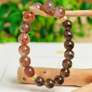 Natural Smoky Quartz Super Seven Crystal Beaded Bracelet Handmade Elastic Jewelry Alloy Rhinestone Spacers For Women