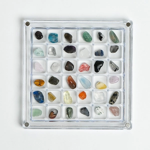 Acrylic storage box with 36 varieties of polished natural crystal stone specimens
