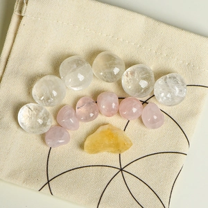 Natural chakra crystal stone set with 13 polished gems and beige canvas drawstring pouch