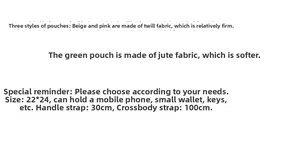 Size chart for lace embroidery bags showing dimensions 22x24cm and fabric specifications