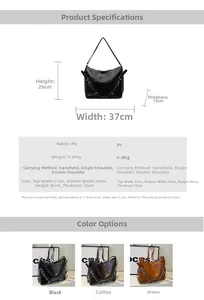 Size chart showing 37x26x12cm dimensions for this versatile PU leather backpack tote