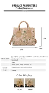 Detail view of mini lace handbag with 17cm width and 120cm adjustable shoulder strap