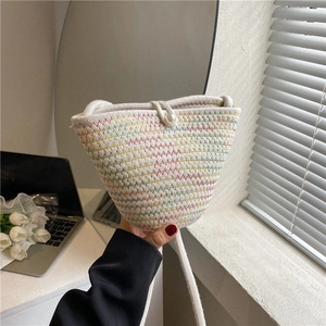 Sac Seau Tissé à la Main à la Mode Avec Boucle en Künstliche Perle Sac Bandoulière en Corde de Coton Sac à Main de Voyage de Plage d'Été Pour Femmes