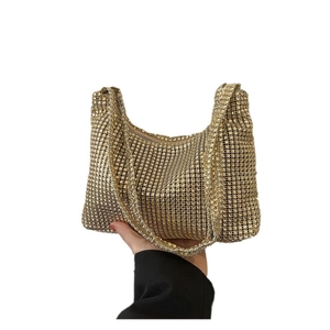 Sac sous les aisselles en strass dorés scintillants avec perles pour soirées habillées