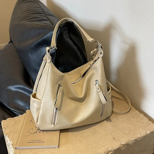 Grand Sac Cabas Femme En Cuir PU Souple Avec Deux Poches Zippées Avant Mode Rétro Décontracté Pour Le Travail