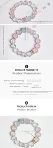 Detailed view of 12.5mm rose quartz and aquamarine beads with faceted crystal clasp